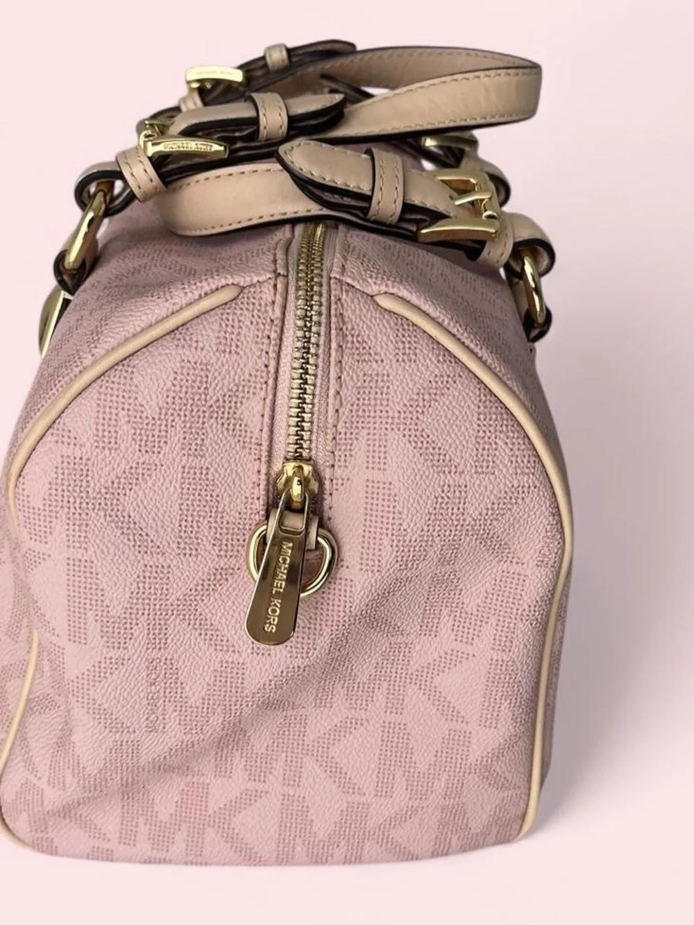 Michael Kors Blush Pink Logo Satchel with Gold Accents
